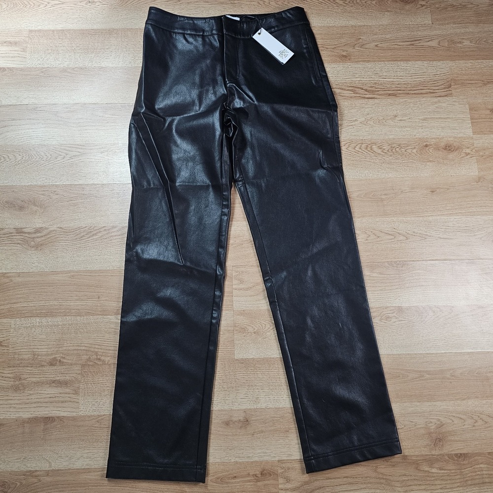 All Things Golden Pebbled Vegan Low Rise Pant Womens L Black Faux Leather NEW